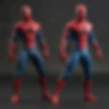 A side-by-side comparison of two different brands of Spider-Man action figures highlighting price and quality.