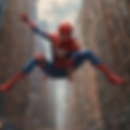 Spider-Man swinging through the city