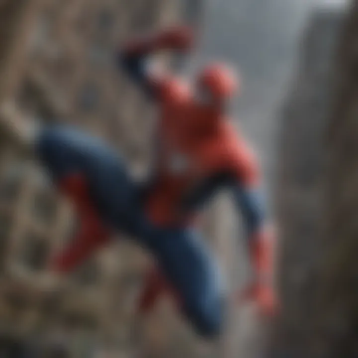 Spiderman swinging through the city