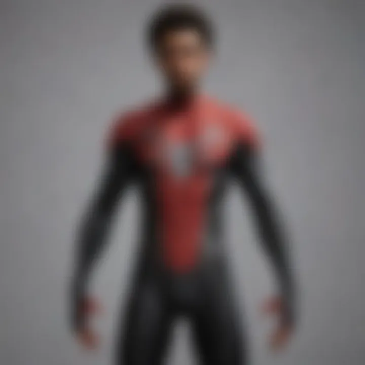 Close-up of the unique fabric patterns in Miles Morales' costume