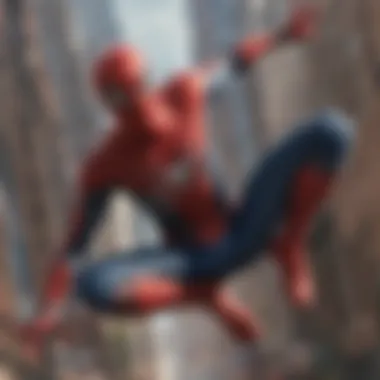 Spider-Man swinging through a city skyline