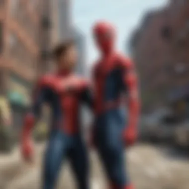 An artist's concept of a crucial scene showcasing Spider-Man alongside potential allies, emphasizing teamwork and camaraderie.