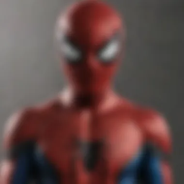 A close-up of Spider-Man's mask reflecting the city lights, symbolizing the character's dual identity.