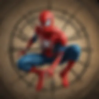 A close-up of the Spider-Man logo against a vibrant background