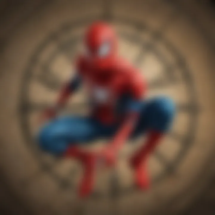 A close-up of the Spider-Man logo against a vibrant background