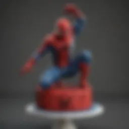 Spider-Man themed birthday cake adorned with web decorations and action figures
