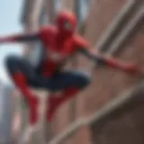 Tom Holland as Spider-Man swinging through the city