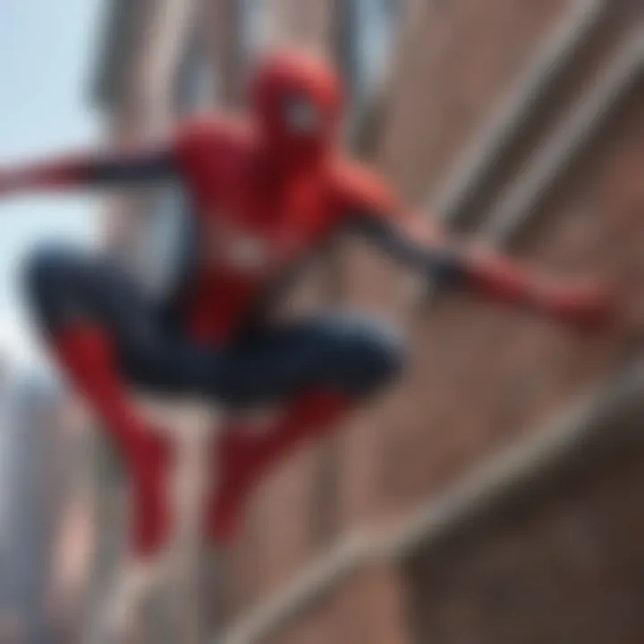 Tom Holland as Spider-Man swinging through the city