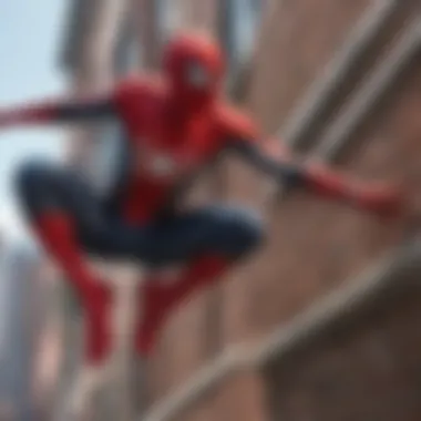 Spider-Man in Action Tom Holland as Spider-Man swinging through the city