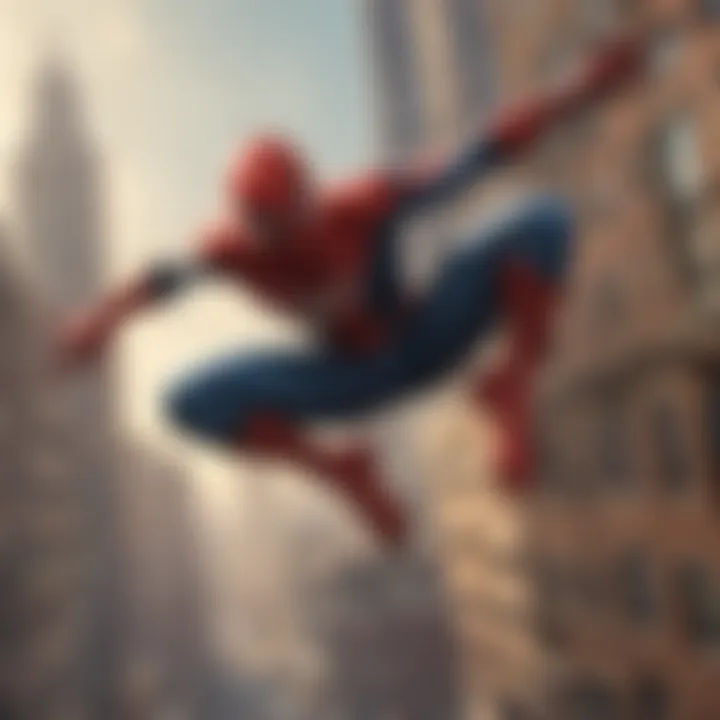 Visual representation of Spider-Man swinging through the city skyline