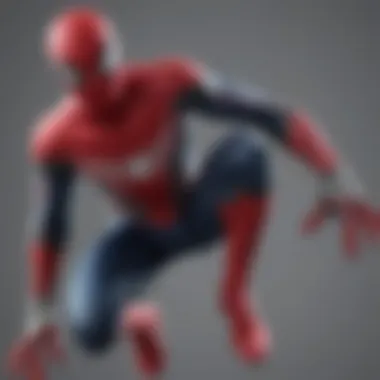 A close-up of the high-tech Spider-Man suit