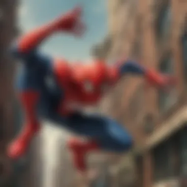 Close-up of Spiderman in action, showcasing his dynamic poses