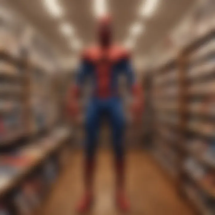 Comic book store with shelves of collectible comics