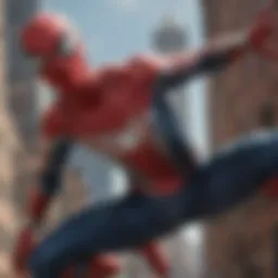A close-up of Spider-Man in a dramatic pose against a city skyline.