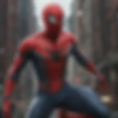 Tom Holland as Spider-Man swinging through the city