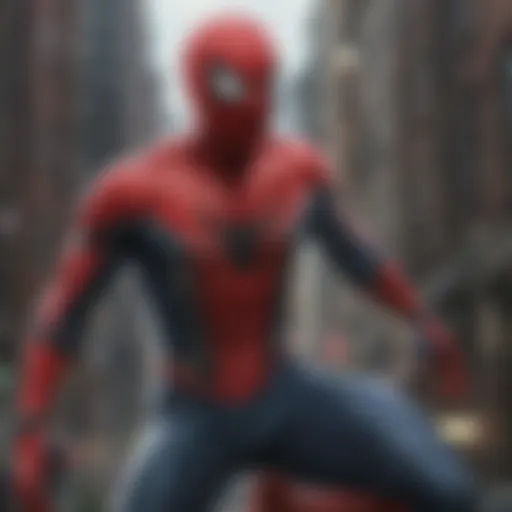 Tom Holland as Spider-Man swinging through the city