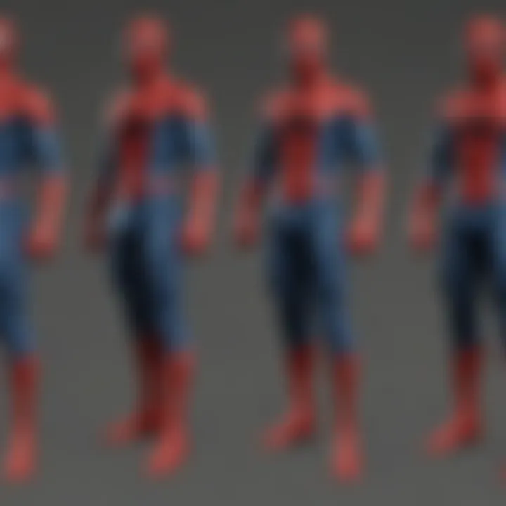 A close-up of Spider-Man's character model showcasing detailed graphics