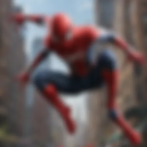 Spider-Man swinging through the city skyline