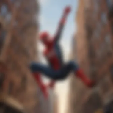 Tom Holland's Iconic Spider-Man Swing Tom Holland as Spider-Man swinging through the city