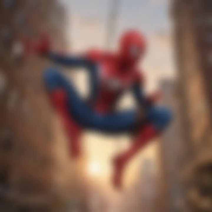 Spider-Man swinging through the city skyline