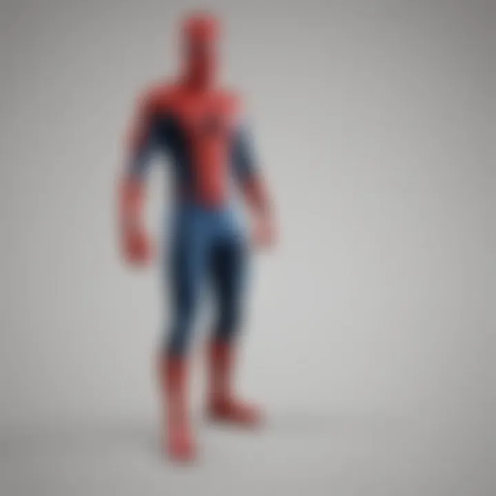 Close-up of Spider-Man costume accessories including mask and gloves