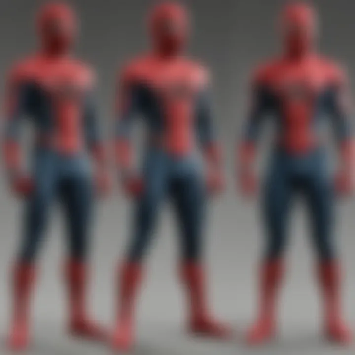 Side-by-side comparison of different Spider-Man costume styles