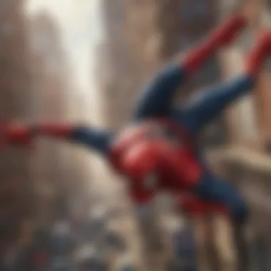 Dynamic aerial battle over cityscape