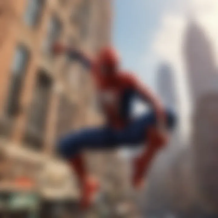 Dynamic web-swinging action in Spiderman 2 Xbox One game