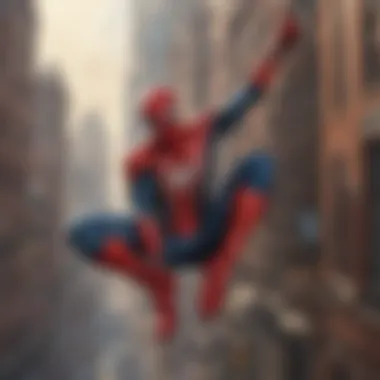 Spider-Man swinging through the city skyline