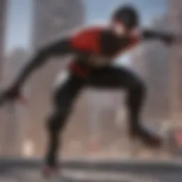 Dynamic action sequence featuring Miles Morales in the vibrant New York City