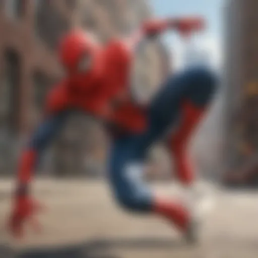 Spider-Man showcasing dynamic skating moves in an urban setting