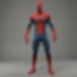 Red and blue Spiderman costume with intricate web design