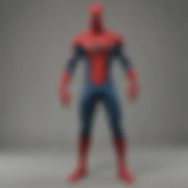 Red and blue Spiderman costume with intricate web design