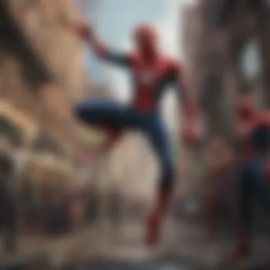 Key characters like Spider-Man and his allies in a vibrant scene