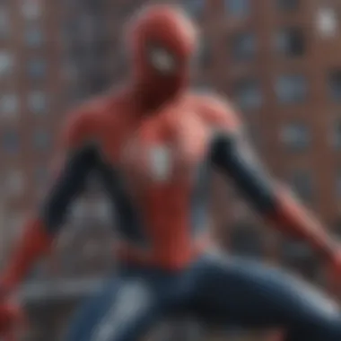 Detailed close-up of Spider-Man's suit