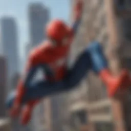 Spider-Man swinging through the city