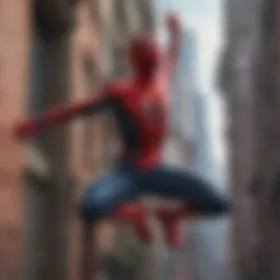 Tom Holland as Spider-Man swinging through the city