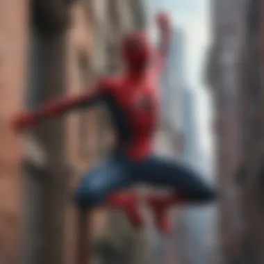 Tom Holland as Spider-Man swinging through the city