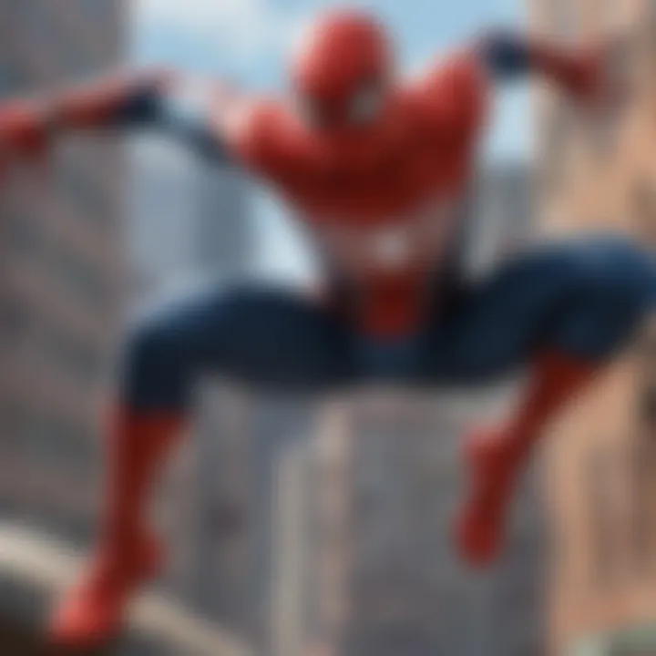 Spider-Man swinging through the city skyline