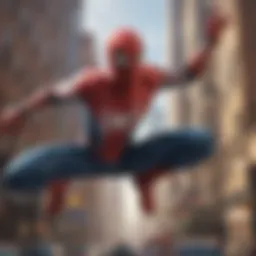 Iconic Spider-Man swinging through the city skyline