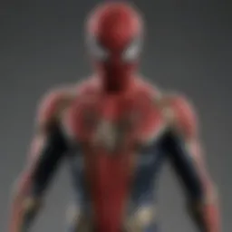 Detailed close-up of a Spider-Man: No Way Home Hot Toys collectible figure showcasing intricate costume design