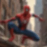 Dynamic action scene featuring Spider-Man in mid-swing