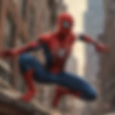 Spider-Man in Action Dynamic action scene featuring Spider-Man in mid-swing