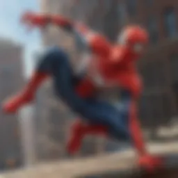 Spider-Man swinging through the city skyline