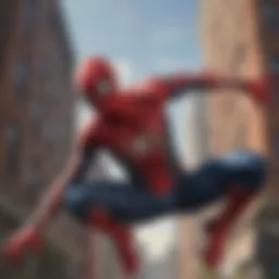 Iconic Spider-Man swinging through the city skyline