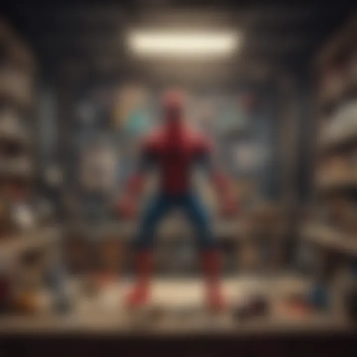 Fan display of various LEGO sets inspired by Spider-Man: No Way Home