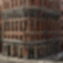 A detailed view of the LEGO Spider-Man Daily Bugle set showcasing its intricate architecture.