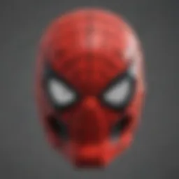 Detailed view of the LEGO Spider-Man helmet showcasing its intricate design elements and vibrant colors.