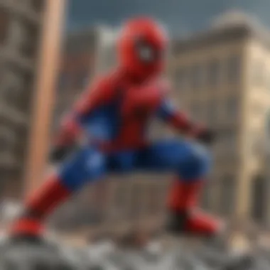 Spider-Man in Action: A Dynamic LEGO Set A detailed view of a LEGO Spider-Man set showcasing Spider-Man in action against a villain.
