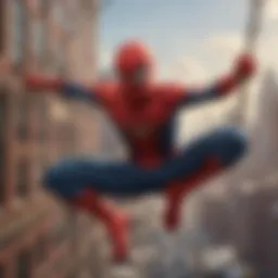 Spider-Man swinging through the city skyline